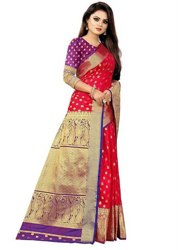 Glamora Women's Banarasi Silk Patli Pallu Saree With Unstitched Blouse piece in Saudi Arabia