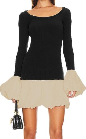 Women's 2024 Fall Dress Sexy Crew Neck Puffy Long Sleeve Bubble Party Club Bodycon Mini Dresses in Kuwait