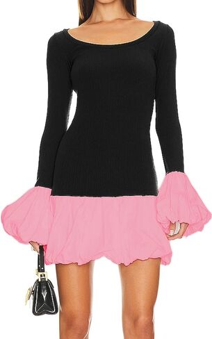 Women's 2024 Fall Dress Sexy Crew Neck Puffy Long Sleeve Bubble Party Club Bodycon Mini Dresses in Kuwait