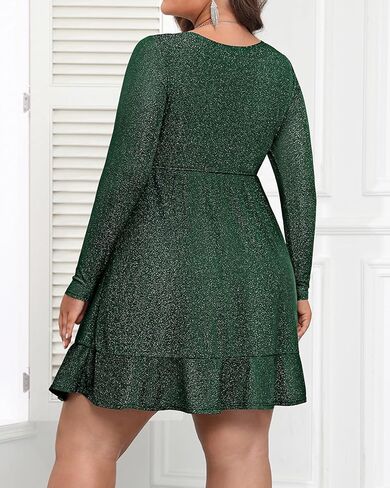 Plus Size Cocktail Dress - Sparkly New Year Eve Party Holiday Wrap V Neck Short Dress in Saudi Arabia