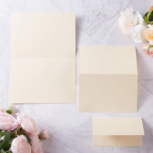 50 حزمة من بطاقات المعايدة اللامعة المطوية الفارغة لبطاقات DIY (كريم لامع، 5x7) in Kuwait