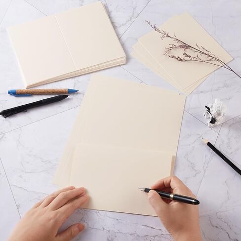 50 حزمة من بطاقات المعايدة اللامعة المطوية الفارغة لبطاقات DIY (كريم لامع، 5x7) in Kuwait