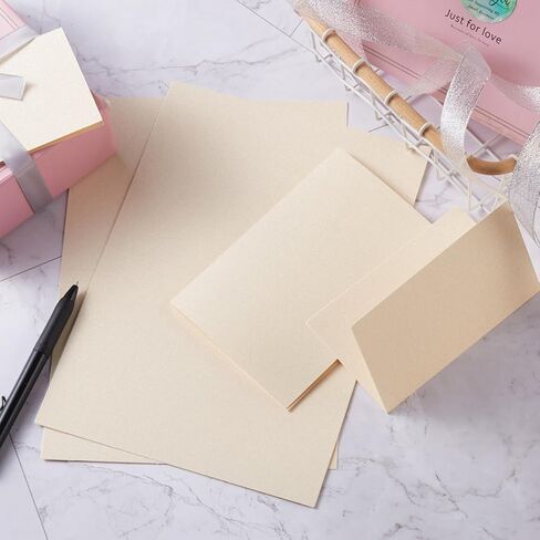 50 حزمة من بطاقات المعايدة اللامعة المطوية الفارغة لبطاقات DIY (كريم لامع، 5x7) in Kuwait