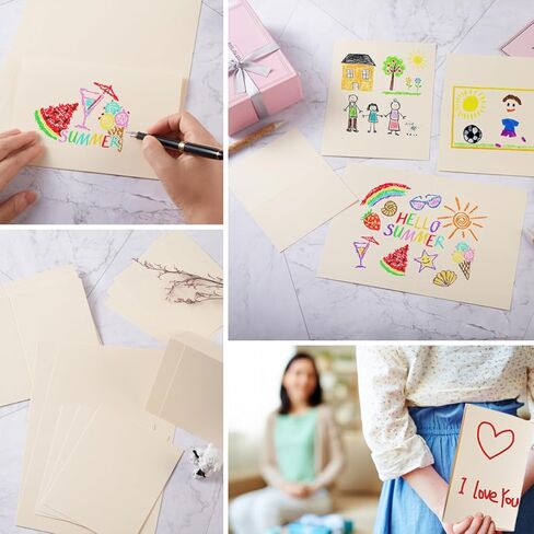 50 حزمة من بطاقات المعايدة اللامعة المطوية الفارغة لبطاقات DIY (كريم لامع، 5x7) in Kuwait