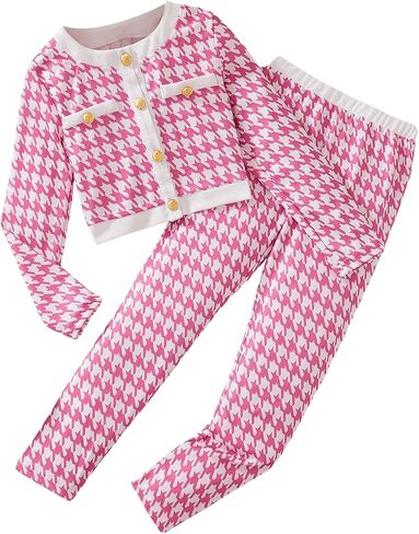 Milumia Girl's Two Piece Outfits Houndstooth Button Up Blouses and Pants Set in Saudi Arabia