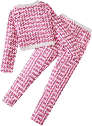 Milumia Girl's Two Piece Outfits Houndstooth Button Up Blouses and Pants Set in Saudi Arabia