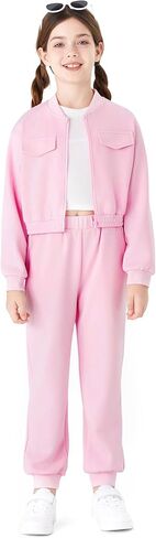 PATPAT Girls Pant Sets 2 Piece Fall Outfits Long Sleeve Clothing Sets Short Jacket Top and Sweatpants 5-14 Years in Saudi Arabia