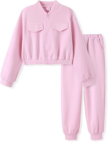 PATPAT Girls Pant Sets 2 Piece Fall Outfits Long Sleeve Clothing Sets Short Jacket Top and Sweatpants 5-14 Years in Saudi Arabia
