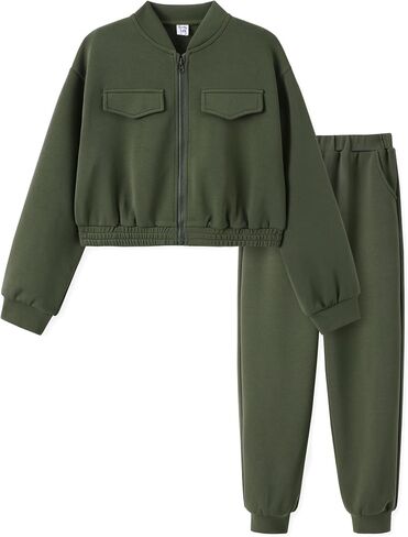 PATPAT Girls Pant Sets 2 Piece Fall Outfits Long Sleeve Clothing Sets Short Jacket Top and Sweatpants 5-14 Years in Saudi Arabia