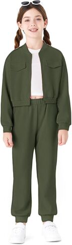 PATPAT Girls Pant Sets 2 Piece Fall Outfits Long Sleeve Clothing Sets Short Jacket Top and Sweatpants 5-14 Years in Saudi Arabia