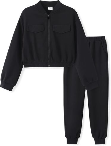 PATPAT Girls Pant Sets 2 Piece Fall Outfits Long Sleeve Clothing Sets Short Jacket Top and Sweatpants 5-14 Years in Saudi Arabia