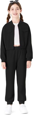 PATPAT Girls Pant Sets 2 Piece Fall Outfits Long Sleeve Clothing Sets Short Jacket Top and Sweatpants 5-14 Years in Saudi Arabia