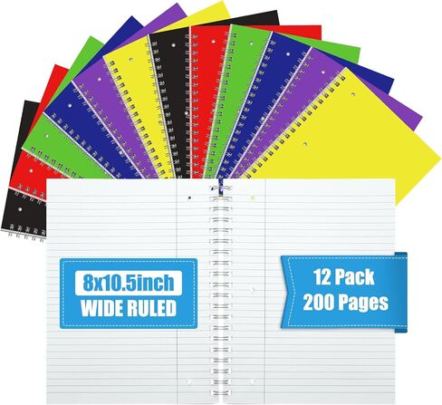 Cholemy 12 Pcs Spiral Notebook Bulk 8 x 10.5 Inch Office School Notebook Note Pads, 1 Subject, College Ruled Paper, 200 Sheets 100 Pages for Office Business School Gifts Supplies (Black) in Saudi Arabia