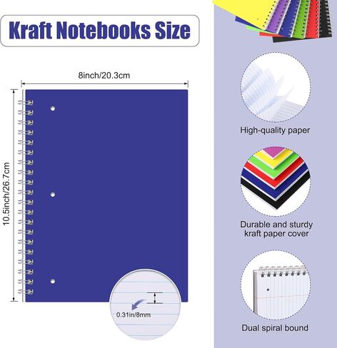 Cholemy 12 Pcs Spiral Notebook Bulk 8 x 10.5 Inch Office School Notebook Note Pads, 1 Subject, College Ruled Paper, 200 Sheets 100 Pages for Office Business School Gifts Supplies (Black) in Saudi Arabia