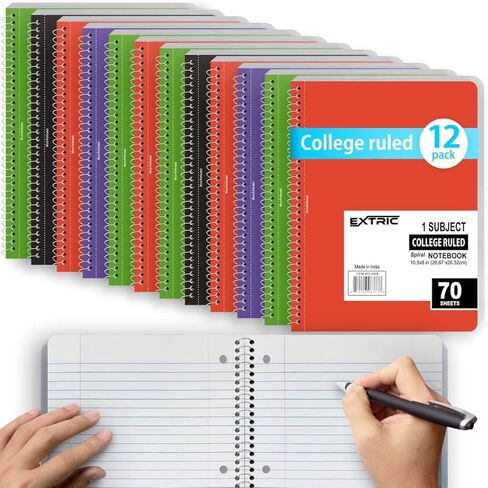 EXTRIC Spiral Notebook - Wide Ruled Spiral notebook 12 Pack, 1 Subject Spiral Notebook 70 Sheets - 8X10.5 Inch Note Books for School, Office, Home Use - School Supplies Spiral Notebooks Bulk in Kuwait