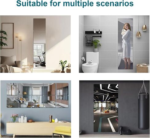 Full Length Wall Mirror, 12 Pcs 14 x 14 Inch Full Body Mirror Tiles for Bedroom Home Gym Door Dorm, 2mm Thickened Acrylic Mirror Stickers for Walls in Saudi Arabia