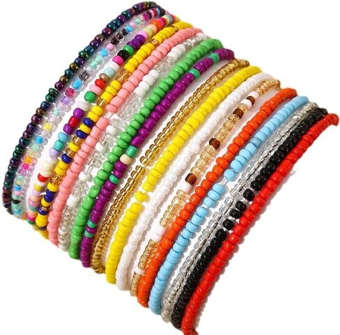 Beaded Bracelets for Women Summer Beach Bracelets Jewelry Sets Bohemian Stackable Beaded Stretch Boho Bracelets Bulk Small Beaded Bracelets Pack in Saudi Arabia