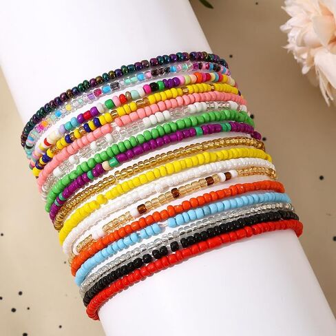 Beaded Bracelets for Women Summer Beach Bracelets Jewelry Sets Bohemian Stackable Beaded Stretch Boho Bracelets Bulk Small Beaded Bracelets Pack in Saudi Arabia