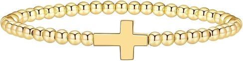 Gold Beaded Bracelets for Women, 14K Real Gold Plated Hypoallergenic Stackable Stretch Bracelets Dainty Gold Filled Bead Bracelets Handmade Ball Bead Charm Bracelet for Women Trendy Gold Jewelry in Saudi Arabia