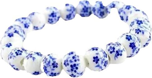 Dreuyet Women Porcelain Beads Bracelet Elegant Ethnic Style Blue and White Ceramic Beaded Bracelets Handmade Vintage Sunflower Geometric Round Bracelet Gift in Kuwait