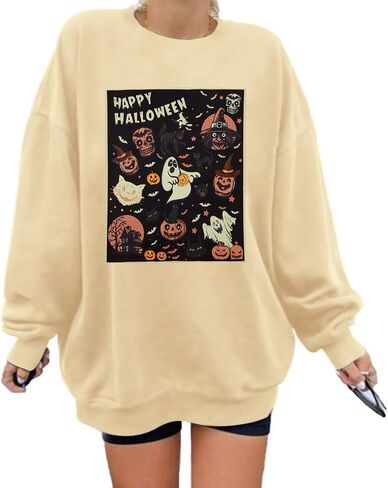 UNIQUEONE Womens' Oversized Halloween Sweatshirt Vintage Halloween Sweatshirts Hocus Pocus Long Sleeve Crewneck Tops in Saudi Arabia