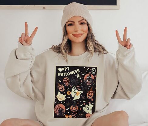 UNIQUEONE Womens' Oversized Halloween Sweatshirt Vintage Halloween Sweatshirts Hocus Pocus Long Sleeve Crewneck Tops in Saudi Arabia