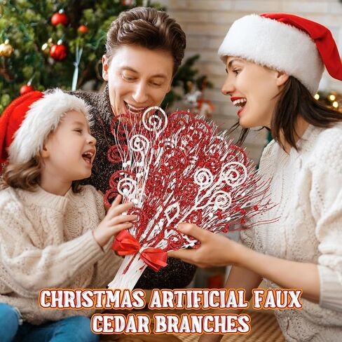 Tigeen 48 Pcs Christmas 17'' 12'' Artificial Glitter Curly Berry Stems Ornaments Fake Christmas Candy Picks Decorative Glitter Sticks Branches for Xmas Tree Wreath DIY Crafts Vase Filler(White) in Saudi Arabia