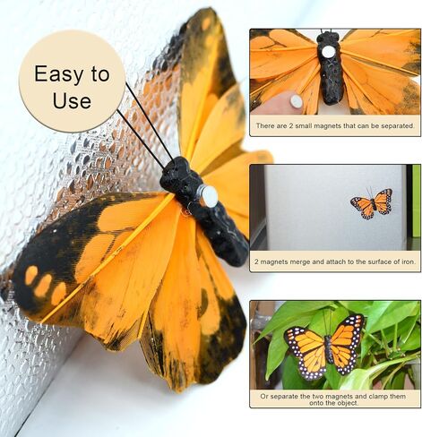 HNH 24PCS 3D Artificial Butterflies Realistic with Clip Monarch Butterfly Decorations Wall Butterflies to Decorate for Halloween,Craft，Home - 2.36" Monarch Butterfly Kit 1104C in Kuwait