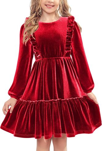 Arshiner Girls Dress Long Sleeve A Line Ruffled Smocked Casual Dress with Pockets 5-14 Years in Saudi Arabia