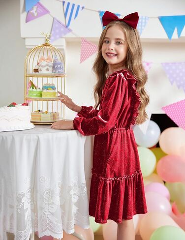 Arshiner Girls Dress Long Sleeve A Line Ruffled Smocked Casual Dress with Pockets 5-14 Years in Saudi Arabia