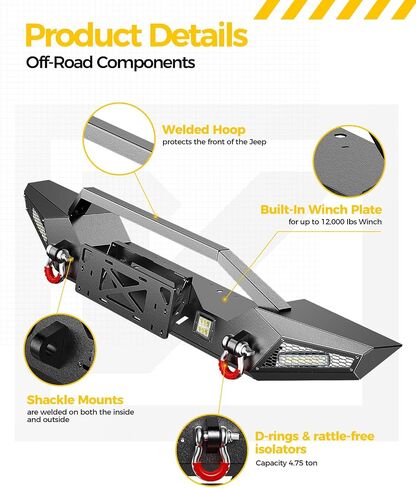 KYX Front Bumper Compatible for 2007-2018 Jeep Wrangler JK & JK Unlimited 2/4 Doors Off Road Wrangler JK Front Bumper with Winch Plate, 4X LED Lights, D-rings Rock Crawler Bumper in Saudi Arabia