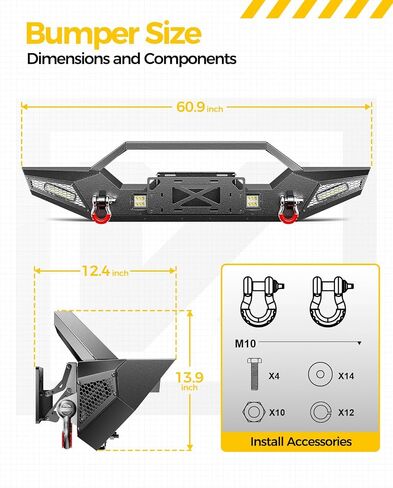 KYX Front Bumper Compatible for 2007-2018 Jeep Wrangler JK & JK Unlimited 2/4 Doors Off Road Wrangler JK Front Bumper with Winch Plate, 4X LED Lights, D-rings Rock Crawler Bumper in Saudi Arabia