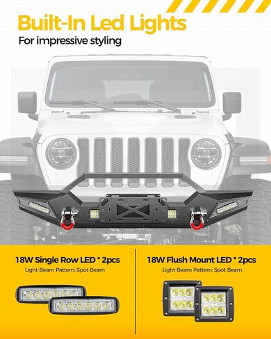 KYX Front Bumper Compatible for 2007-2018 Jeep Wrangler JK & JK Unlimited 2/4 Doors Off Road Wrangler JK Front Bumper with Winch Plate, 4X LED Lights, D-rings Rock Crawler Bumper in Saudi Arabia