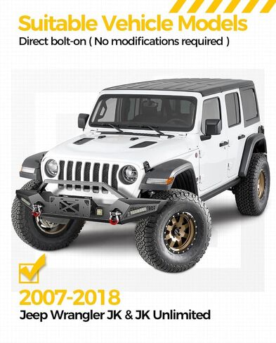KYX Front Bumper Compatible for 2007-2018 Jeep Wrangler JK & JK Unlimited 2/4 Doors Off Road Wrangler JK Front Bumper with Winch Plate, 4X LED Lights, D-rings Rock Crawler Bumper in Saudi Arabia