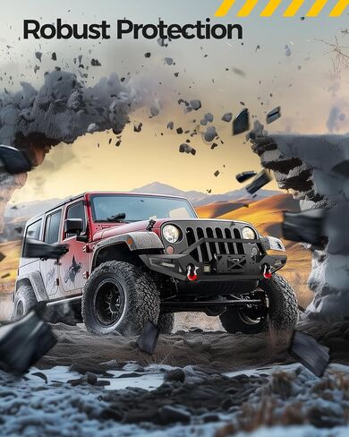 KYX Front Bumper Compatible for 2007-2018 Jeep Wrangler JK & JK Unlimited 2/4 Doors Off Road Wrangler JK Front Bumper with Winch Plate, 4X LED Lights, D-rings Rock Crawler Bumper in Saudi Arabia