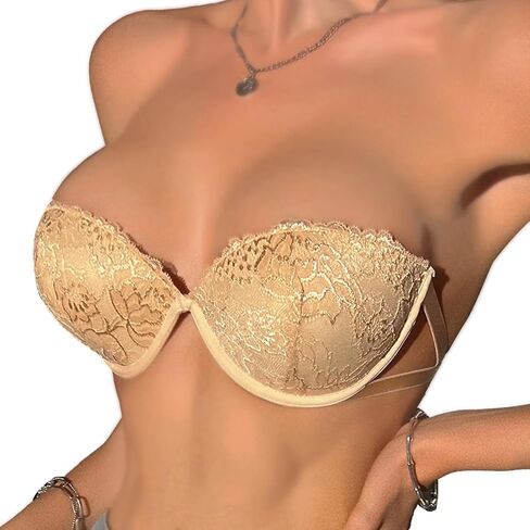 Push Up Strapless Lace Bra for Women Padded Anti-Slip Seamless Mutiway Bra Underwired Invisible Supportive Bras in Saudi Arabia