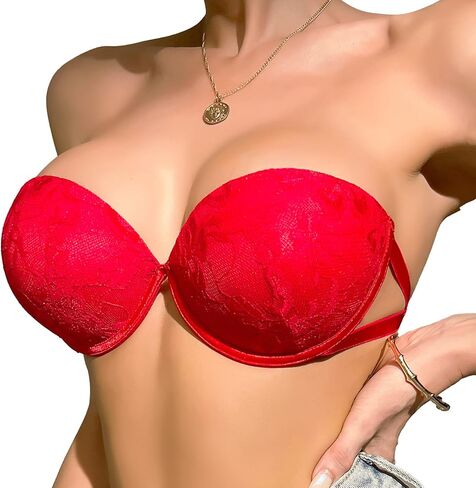 Push Up Strapless Lace Bra for Women Padded Anti-Slip Seamless Mutiway Bra Underwired Invisible Supportive Bras in Saudi Arabia