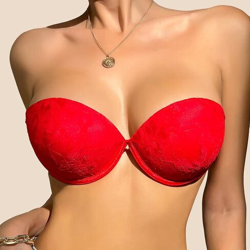 Push Up Strapless Lace Bra for Women Padded Anti-Slip Seamless Mutiway Bra Underwired Invisible Supportive Bras in Saudi Arabia