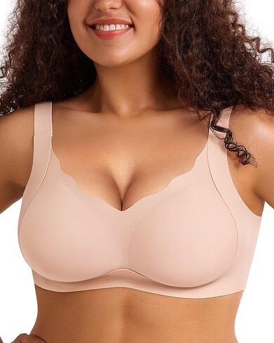 Vertvie Women's Wireless Push Up Bra Seamless No Underwire Scalloped Full Coverage Bralettes Comfort Supportive Bra Plus Size in Saudi Arabia