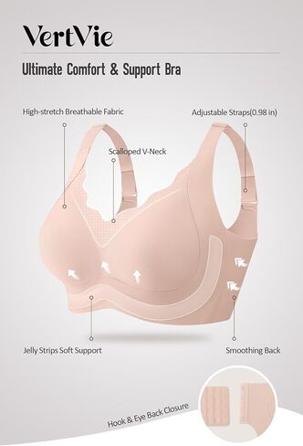 Vertvie Women's Wireless Push Up Bra Seamless No Underwire Scalloped Full Coverage Bralettes Comfort Supportive Bra Plus Size in Saudi Arabia