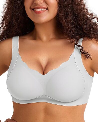 Vertvie Women's Wireless Push Up Bra Seamless No Underwire Scalloped Full Coverage Bralettes Comfort Supportive Bra Plus Size in Saudi Arabia