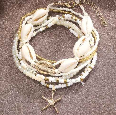 Starfish Shell Ankle Bracelet for Women Boho Stackable Beaded Anklet Adjustable Summer Beach Seashell Ankle Bracelet for Women Conch Hawaiian Foot Jewelry in Saudi Arabia