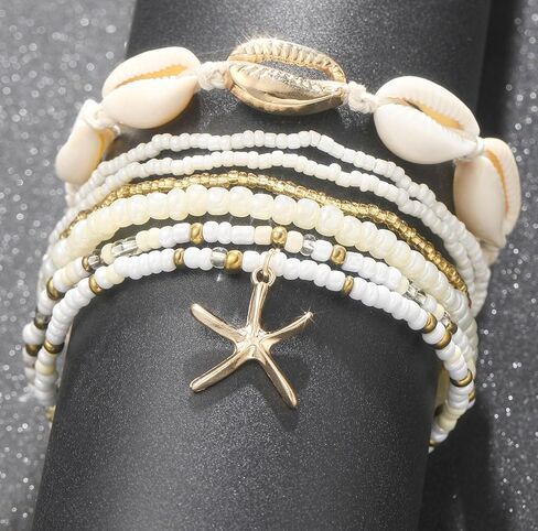 Starfish Shell Ankle Bracelet for Women Boho Stackable Beaded Anklet Adjustable Summer Beach Seashell Ankle Bracelet for Women Conch Hawaiian Foot Jewelry in Saudi Arabia