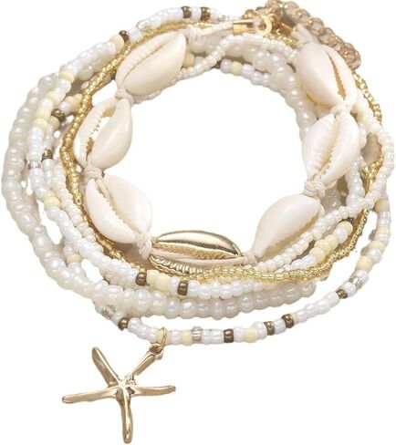 Starfish Shell Ankle Bracelet for Women Boho Stackable Beaded Anklet Adjustable Summer Beach Seashell Ankle Bracelet for Women Conch Hawaiian Foot Jewelry in Saudi Arabia