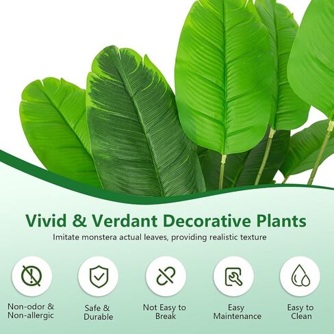 Artificial Plants Fake Banana Tree with Green Leaves 32" Bird of Paradise Plantas Artificiales Decorativas Faux Tropical Plants Greenery Family Garden Office Indoor Outside Decor 2Pcs (Green) in Saudi Arabia