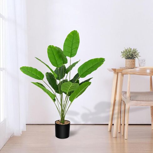 Artificial Plants Fake Banana Tree with Green Leaves 32" Bird of Paradise Plantas Artificiales Decorativas Faux Tropical Plants Greenery Family Garden Office Indoor Outside Decor 2Pcs (Green) in Saudi Arabia