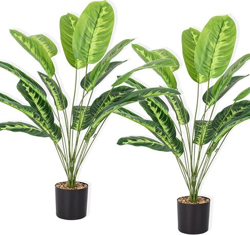 Artificial Plants Fake Banana Tree with Green Leaves 32" Bird of Paradise Plantas Artificiales Decorativas Faux Tropical Plants Greenery Family Garden Office Indoor Outside Decor 2Pcs (Green) in Saudi Arabia