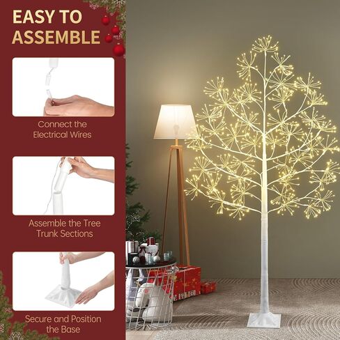 4/5/6 FT Lighted Birch Trees Set of 3,Warm White,for Christmas Home Decorations,Indoor and Outdoor Use,150/200/300 LED Lights,6/18 Hrs Timer,Plug-in Required,9.8 ft Cord in Saudi Arabia