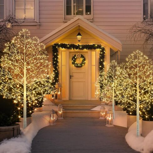 4/5/6 FT Lighted Birch Trees Set of 3,Warm White,for Christmas Home Decorations,Indoor and Outdoor Use,150/200/300 LED Lights,6/18 Hrs Timer,Plug-in Required,9.8 ft Cord in Saudi Arabia