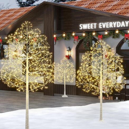 4/5/6 FT Lighted Birch Trees Set of 3,Warm White,for Christmas Home Decorations,Indoor and Outdoor Use,150/200/300 LED Lights,6/18 Hrs Timer,Plug-in Required,9.8 ft Cord in Saudi Arabia